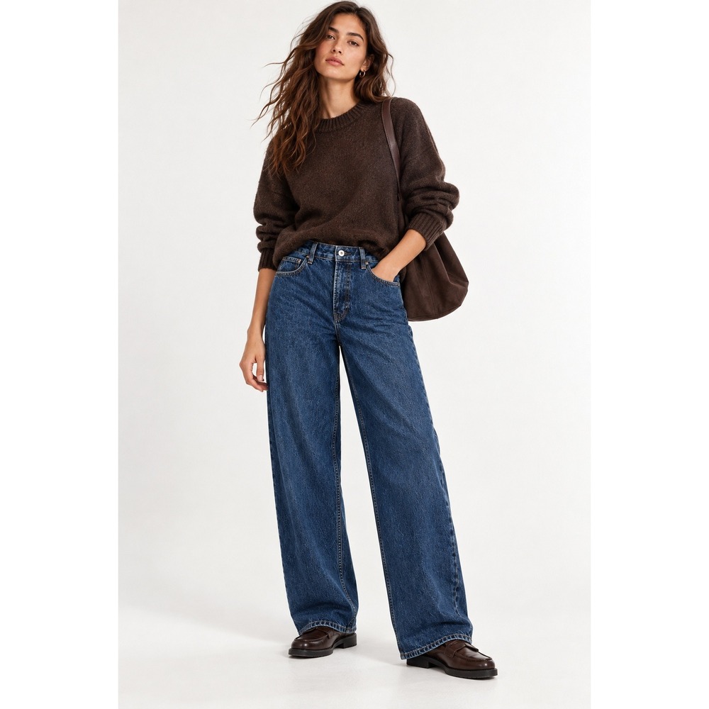 Uniqlo JW Anderson Baggy Jeans 29 Womens Blue High Rise Wide Leg NWT